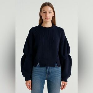 JNBY Women’s Crew neck Wool blend Long Sleeve Sweater Jumper Crop Navy Blue XS